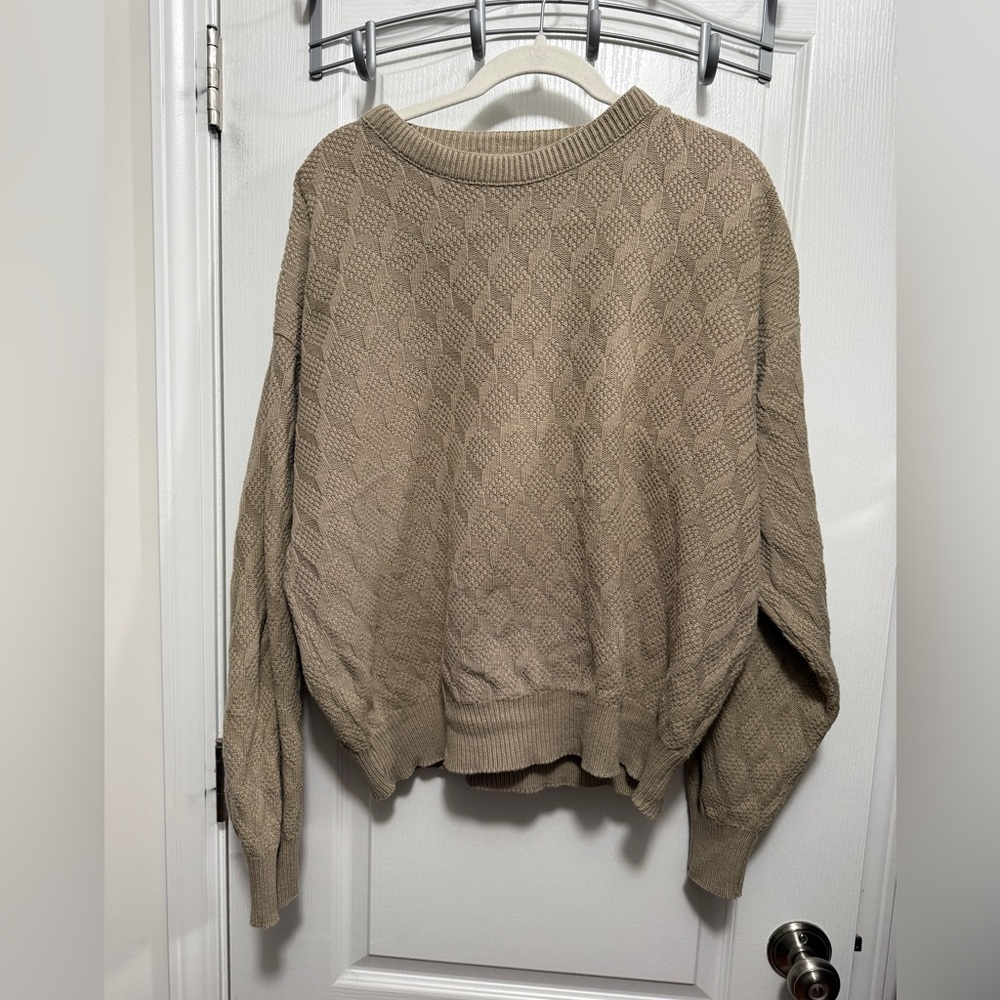 Vintage Sedgefield‎ Cable Knit Sweater Men’s L Beige Cotton Diamond Pattern USA